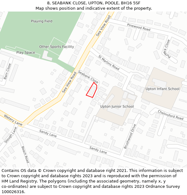 8, SEABANK CLOSE, UPTON, POOLE, BH16 5SF: Location map and indicative extent of plot