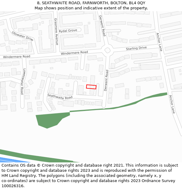 8, SEATHWAITE ROAD, FARNWORTH, BOLTON, BL4 0QY: Location map and indicative extent of plot