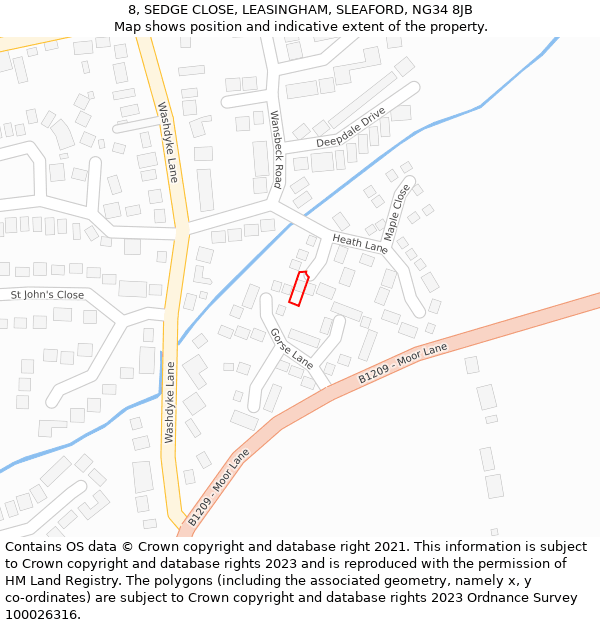 8, SEDGE CLOSE, LEASINGHAM, SLEAFORD, NG34 8JB: Location map and indicative extent of plot