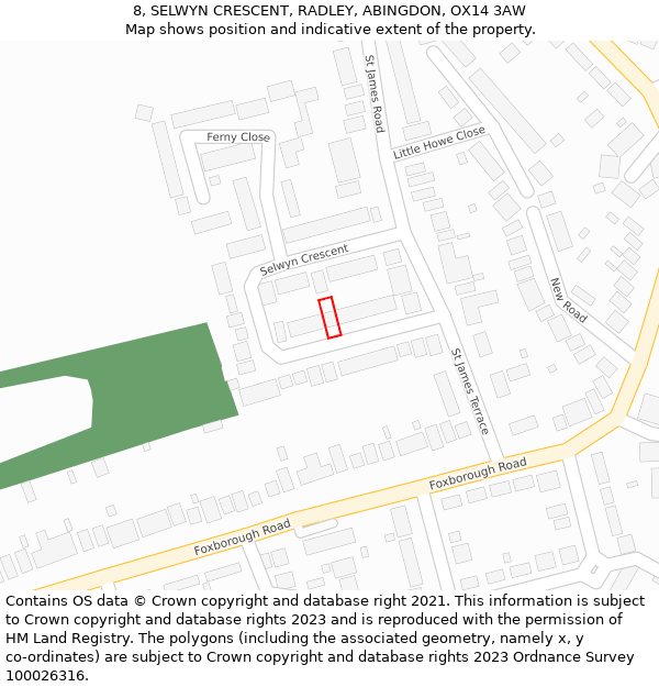 8, SELWYN CRESCENT, RADLEY, ABINGDON, OX14 3AW: Location map and indicative extent of plot