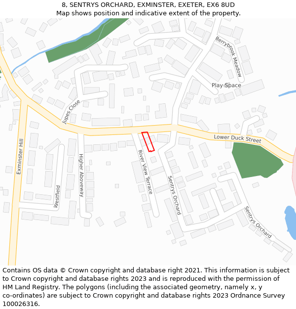 8, SENTRYS ORCHARD, EXMINSTER, EXETER, EX6 8UD: Location map and indicative extent of plot