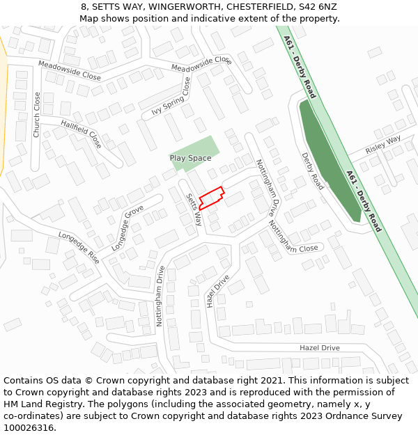 8, SETTS WAY, WINGERWORTH, CHESTERFIELD, S42 6NZ: Location map and indicative extent of plot