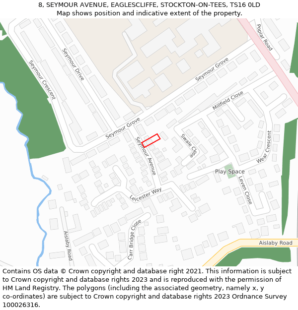 8, SEYMOUR AVENUE, EAGLESCLIFFE, STOCKTON-ON-TEES, TS16 0LD: Location map and indicative extent of plot