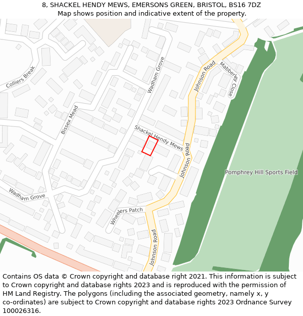 8, SHACKEL HENDY MEWS, EMERSONS GREEN, BRISTOL, BS16 7DZ: Location map and indicative extent of plot