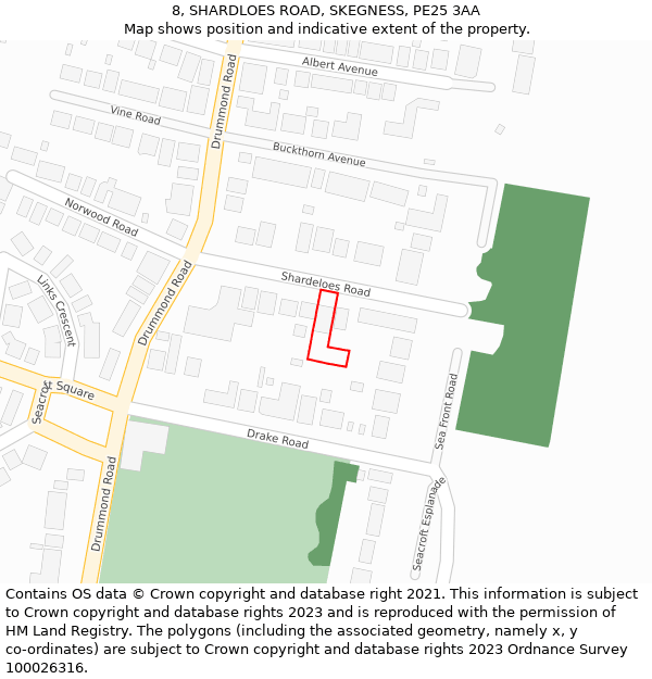 8, SHARDLOES ROAD, SKEGNESS, PE25 3AA: Location map and indicative extent of plot