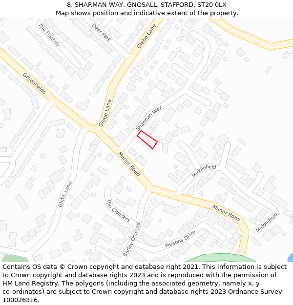 8, SHARMAN WAY, GNOSALL, STAFFORD, ST20 0LX: Location map and indicative extent of plot