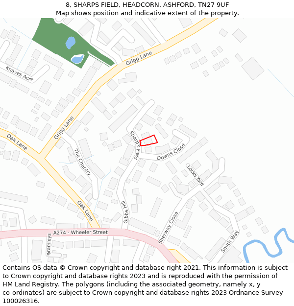 8, SHARPS FIELD, HEADCORN, ASHFORD, TN27 9UF: Location map and indicative extent of plot