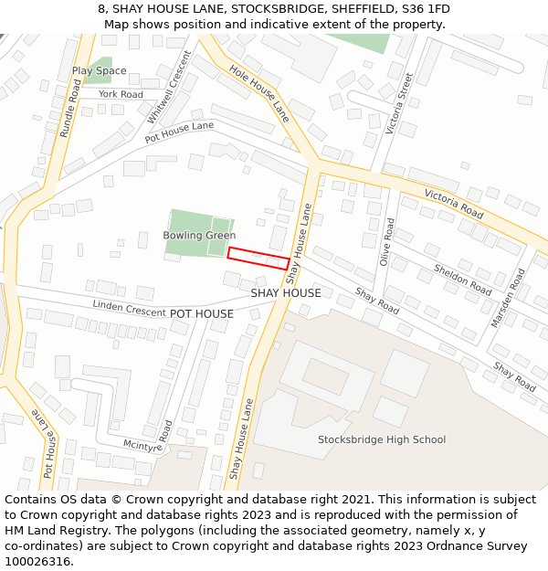 8, SHAY HOUSE LANE, STOCKSBRIDGE, SHEFFIELD, S36 1FD: Location map and indicative extent of plot