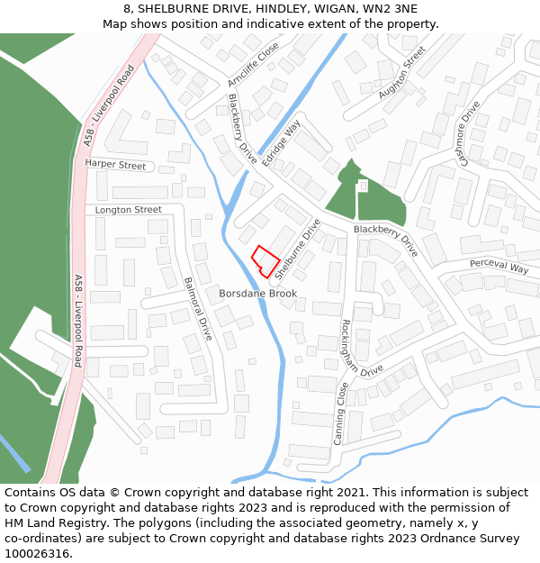 8, SHELBURNE DRIVE, HINDLEY, WIGAN, WN2 3NE: Location map and indicative extent of plot