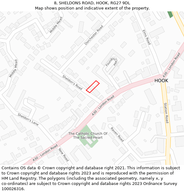 8, SHELDONS ROAD, HOOK, RG27 9DL: Location map and indicative extent of plot