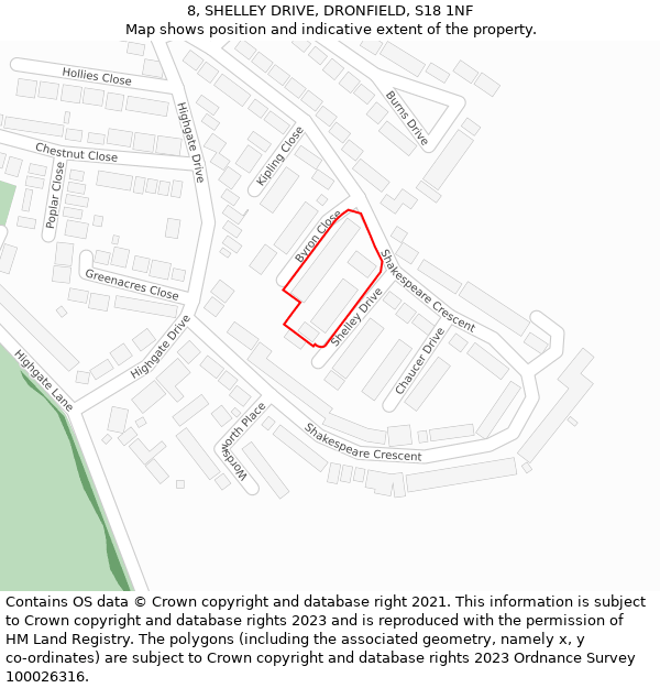 8, SHELLEY DRIVE, DRONFIELD, S18 1NF: Location map and indicative extent of plot
