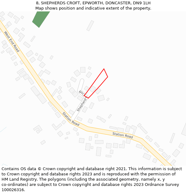 8, SHEPHERDS CROFT, EPWORTH, DONCASTER, DN9 1LH: Location map and indicative extent of plot