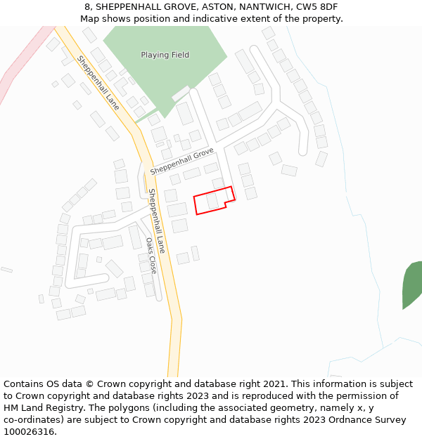 8, SHEPPENHALL GROVE, ASTON, NANTWICH, CW5 8DF: Location map and indicative extent of plot