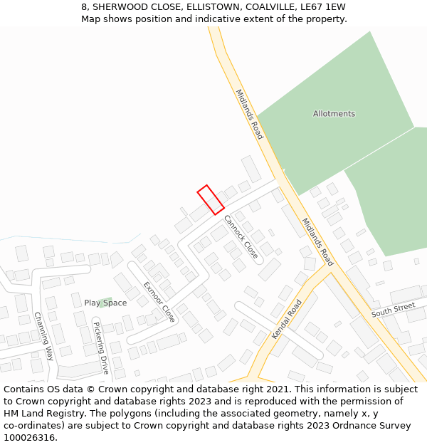 8, SHERWOOD CLOSE, ELLISTOWN, COALVILLE, LE67 1EW: Location map and indicative extent of plot