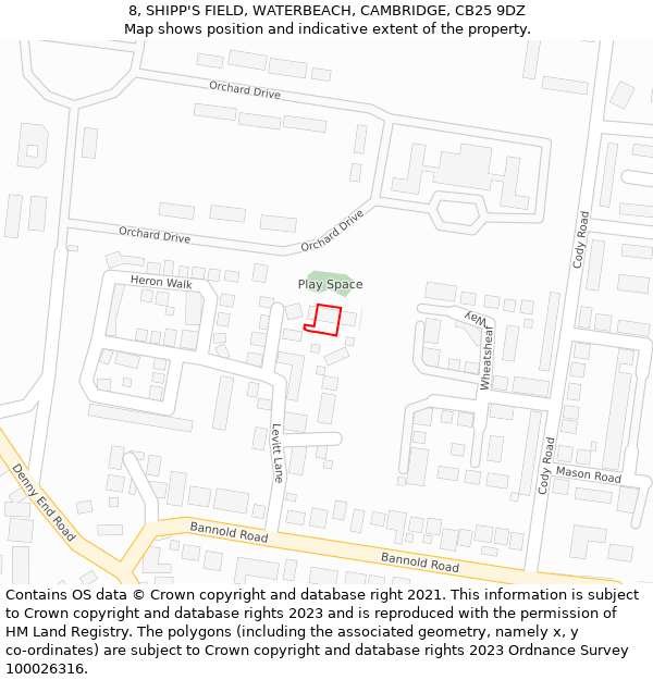 8, SHIPP'S FIELD, WATERBEACH, CAMBRIDGE, CB25 9DZ: Location map and indicative extent of plot