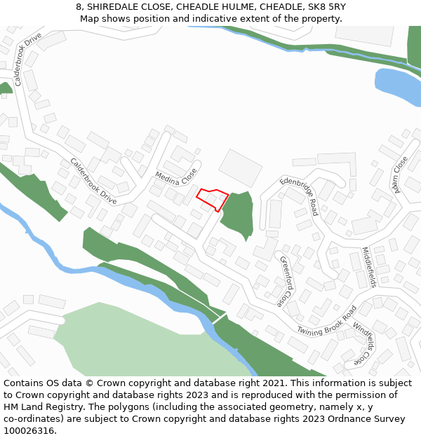 8, SHIREDALE CLOSE, CHEADLE HULME, CHEADLE, SK8 5RY: Location map and indicative extent of plot