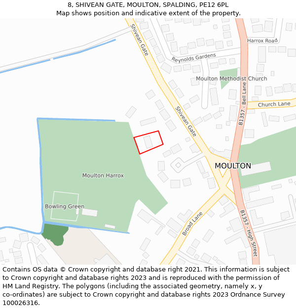 8, SHIVEAN GATE, MOULTON, SPALDING, PE12 6PL: Location map and indicative extent of plot