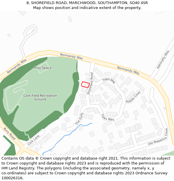 8, SHOREFIELD ROAD, MARCHWOOD, SOUTHAMPTON, SO40 4SR: Location map and indicative extent of plot