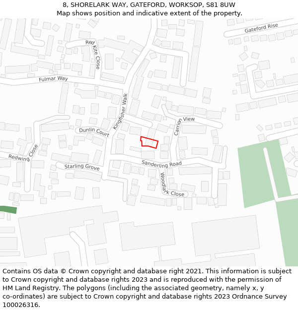 8, SHORELARK WAY, GATEFORD, WORKSOP, S81 8UW: Location map and indicative extent of plot