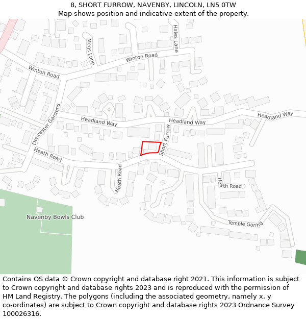 8, SHORT FURROW, NAVENBY, LINCOLN, LN5 0TW: Location map and indicative extent of plot