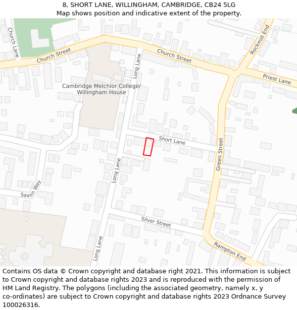 8, SHORT LANE, WILLINGHAM, CAMBRIDGE, CB24 5LG: Location map and indicative extent of plot