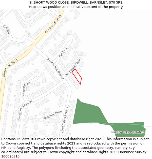 8, SHORT WOOD CLOSE, BIRDWELL, BARNSLEY, S70 5RS: Location map and indicative extent of plot