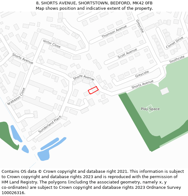 8, SHORTS AVENUE, SHORTSTOWN, BEDFORD, MK42 0FB: Location map and indicative extent of plot