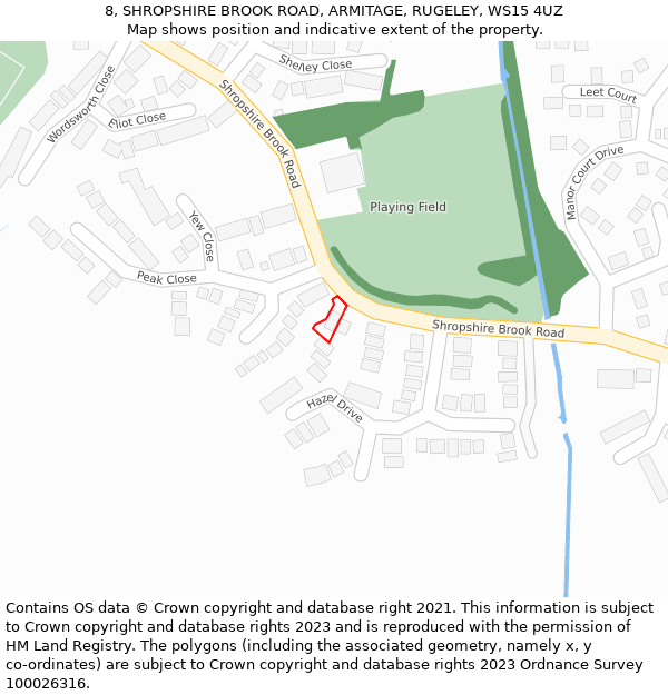8, SHROPSHIRE BROOK ROAD, ARMITAGE, RUGELEY, WS15 4UZ: Location map and indicative extent of plot