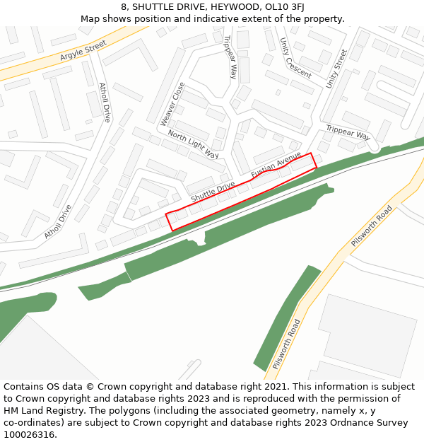 8, SHUTTLE DRIVE, HEYWOOD, OL10 3FJ: Location map and indicative extent of plot