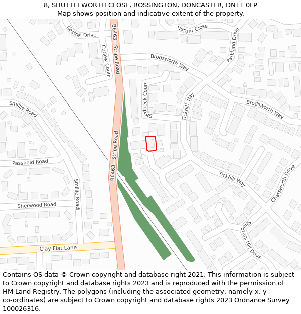 8, SHUTTLEWORTH CLOSE, ROSSINGTON, DONCASTER, DN11 0FP: Location map and indicative extent of plot