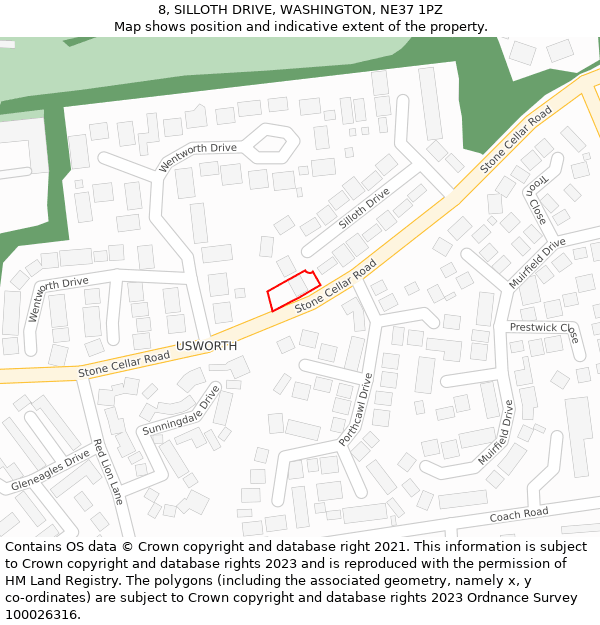 8, SILLOTH DRIVE, WASHINGTON, NE37 1PZ: Location map and indicative extent of plot