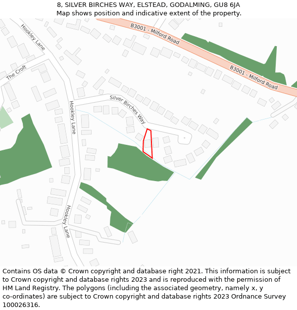 8, SILVER BIRCHES WAY, ELSTEAD, GODALMING, GU8 6JA: Location map and indicative extent of plot