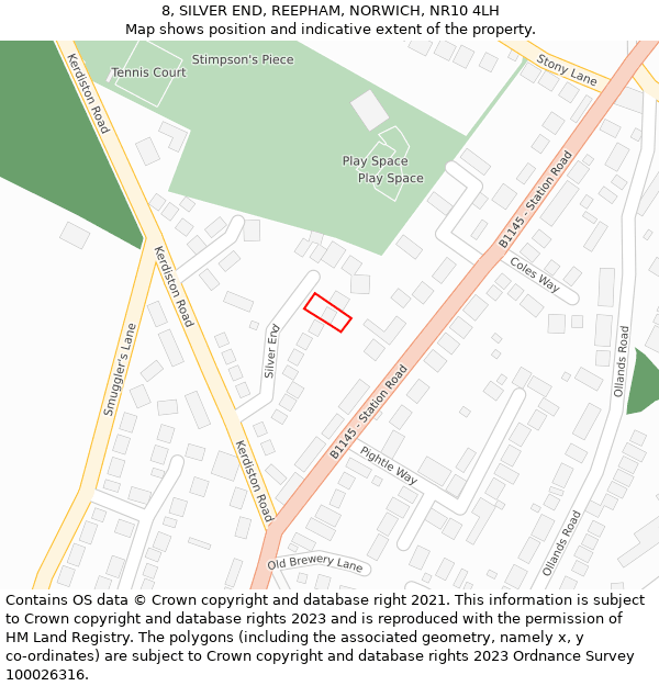 8, SILVER END, REEPHAM, NORWICH, NR10 4LH: Location map and indicative extent of plot