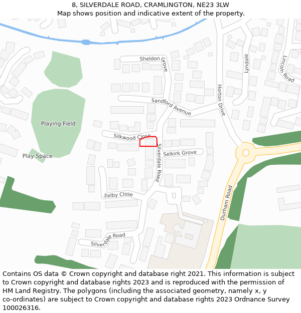 8, SILVERDALE ROAD, CRAMLINGTON, NE23 3LW: Location map and indicative extent of plot