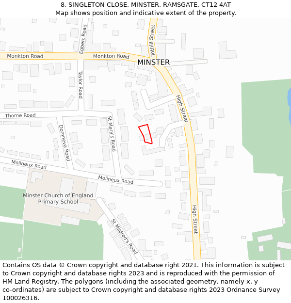 8, SINGLETON CLOSE, MINSTER, RAMSGATE, CT12 4AT: Location map and indicative extent of plot