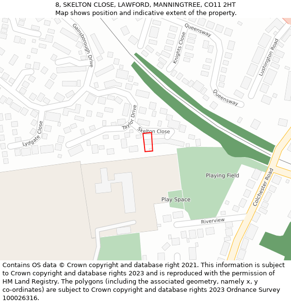 8, SKELTON CLOSE, LAWFORD, MANNINGTREE, CO11 2HT: Location map and indicative extent of plot