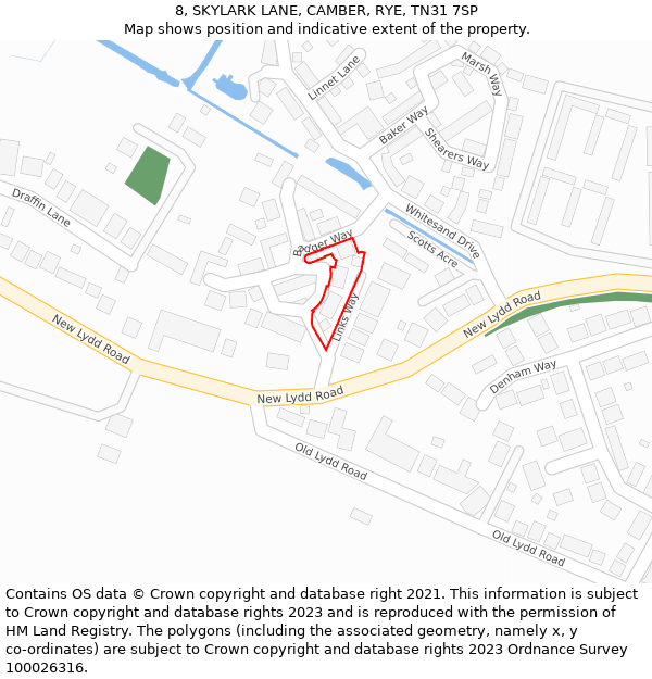 8, SKYLARK LANE, CAMBER, RYE, TN31 7SP: Location map and indicative extent of plot