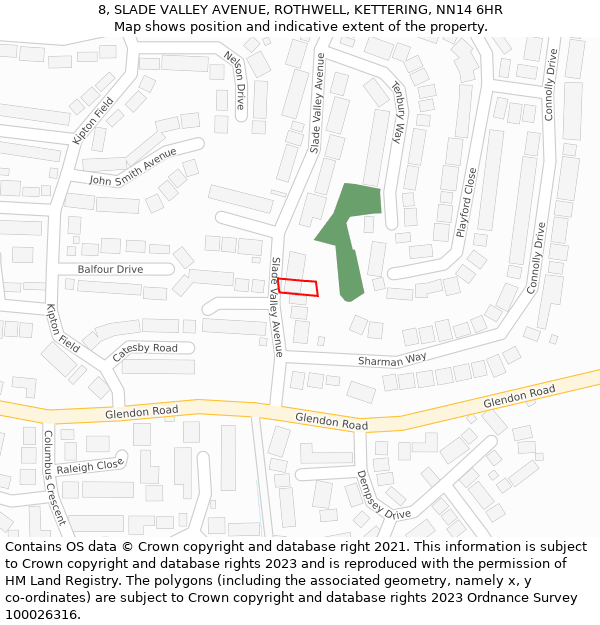 8, SLADE VALLEY AVENUE, ROTHWELL, KETTERING, NN14 6HR: Location map and indicative extent of plot