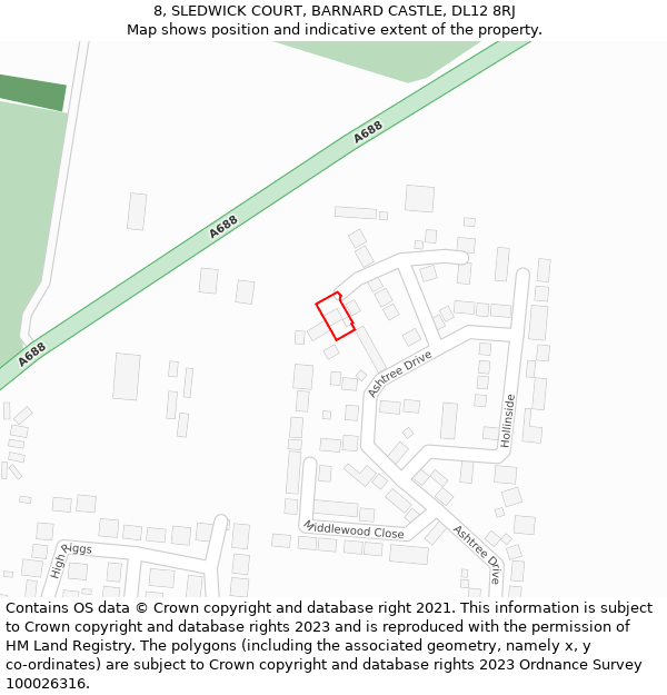 8, SLEDWICK COURT, BARNARD CASTLE, DL12 8RJ: Location map and indicative extent of plot