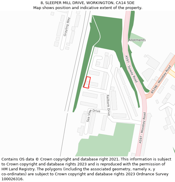 8, SLEEPER MILL DRIVE, WORKINGTON, CA14 5DE: Location map and indicative extent of plot