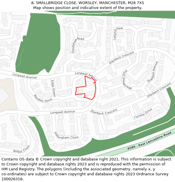 8, SMALLBRIDGE CLOSE, WORSLEY, MANCHESTER, M28 7XS: Location map and indicative extent of plot