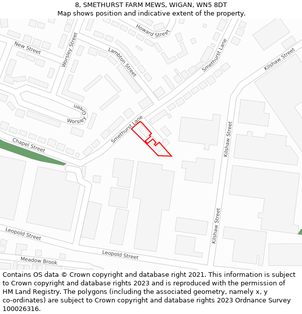 8, SMETHURST FARM MEWS, WIGAN, WN5 8DT: Location map and indicative extent of plot