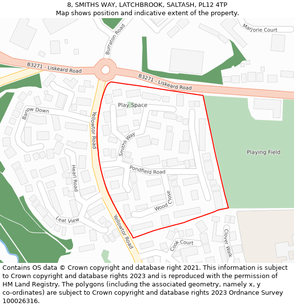 8, SMITHS WAY, LATCHBROOK, SALTASH, PL12 4TP: Location map and indicative extent of plot