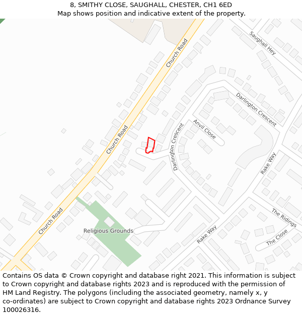 8, SMITHY CLOSE, SAUGHALL, CHESTER, CH1 6ED: Location map and indicative extent of plot