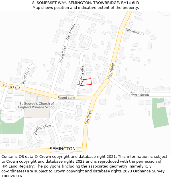 8, SOMERSET WAY, SEMINGTON, TROWBRIDGE, BA14 6LD: Location map and indicative extent of plot