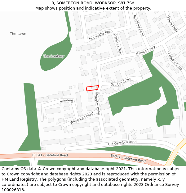 8, SOMERTON ROAD, WORKSOP, S81 7SA: Location map and indicative extent of plot