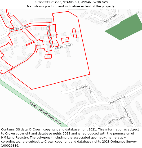 8, SORREL CLOSE, STANDISH, WIGAN, WN6 0ZS: Location map and indicative extent of plot