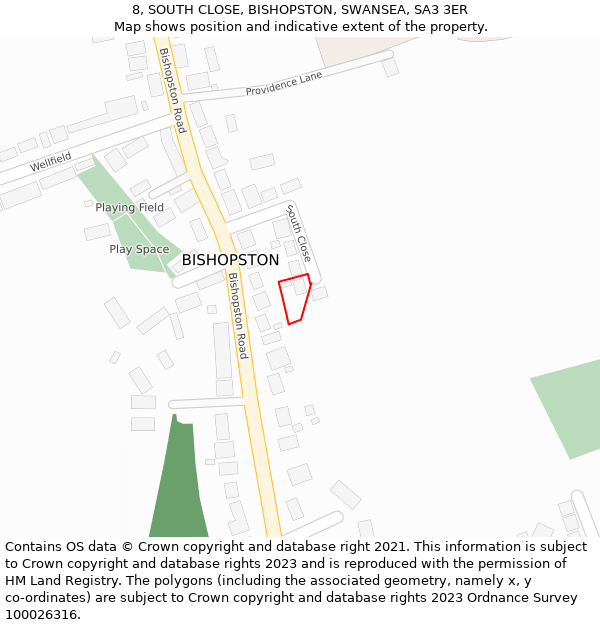 8, SOUTH CLOSE, BISHOPSTON, SWANSEA, SA3 3ER: Location map and indicative extent of plot