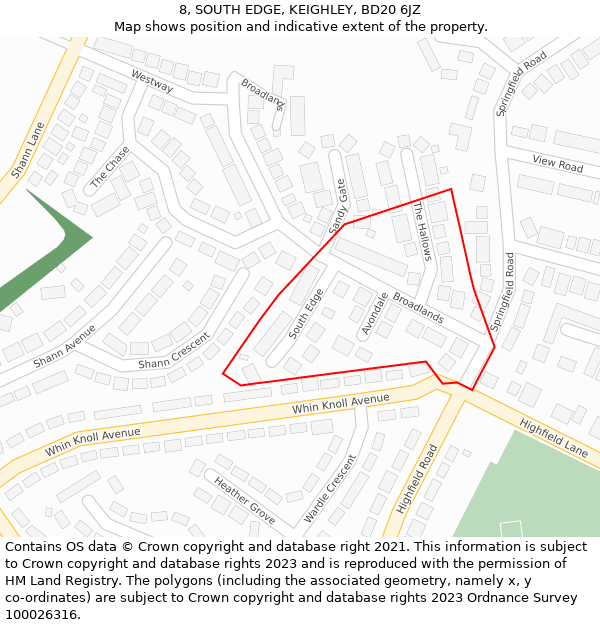 8, SOUTH EDGE, KEIGHLEY, BD20 6JZ: Location map and indicative extent of plot