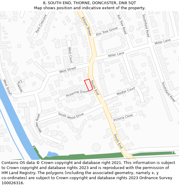 8, SOUTH END, THORNE, DONCASTER, DN8 5QT: Location map and indicative extent of plot